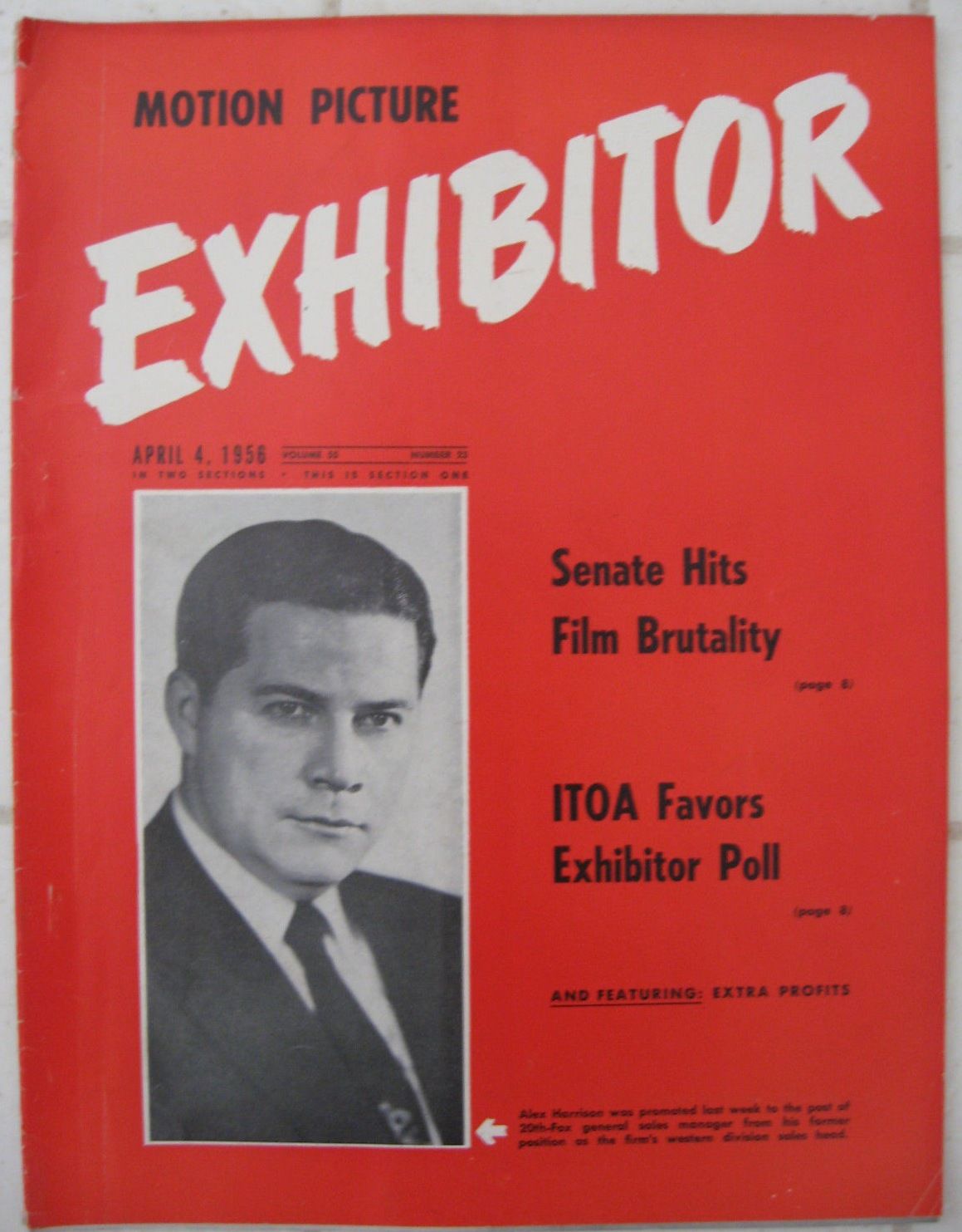 MOTION PICTURE EXHIBITOR magazine side cover 4 April 1956