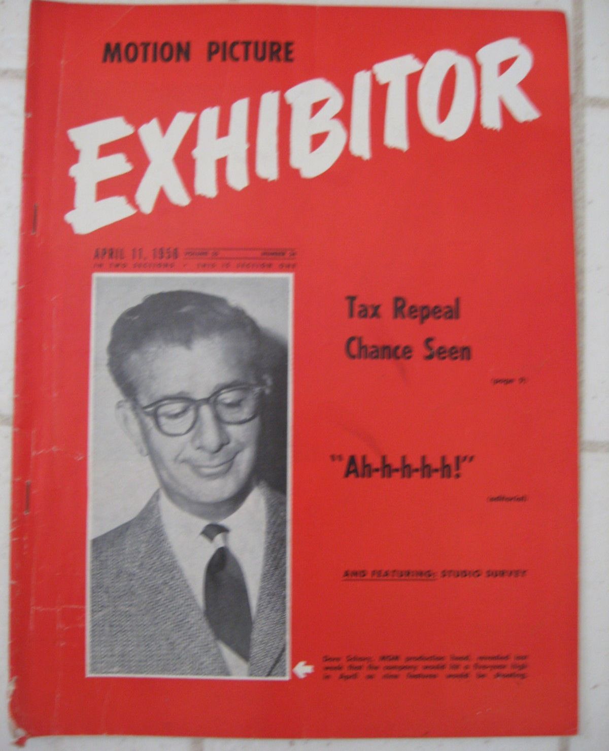 MOTION PICTURE EXHIBITOR magazine side cover 11 April 1956