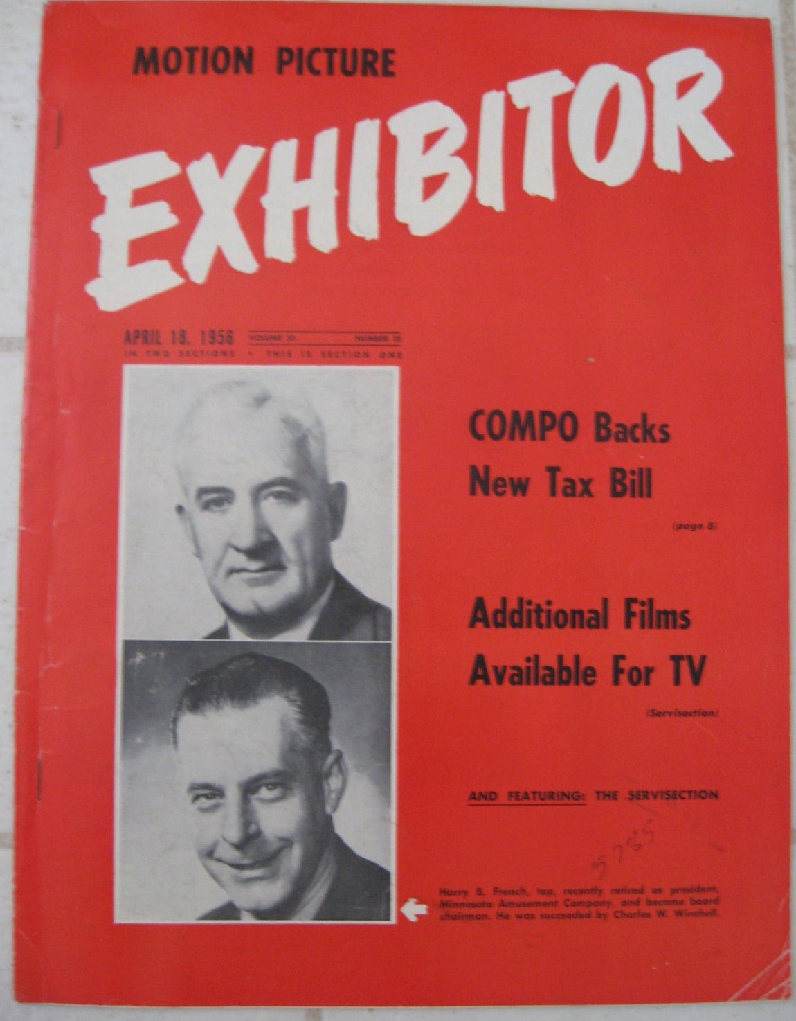 MOTION PICTURE EXHIBITOR magazine side cover 18 April 1956