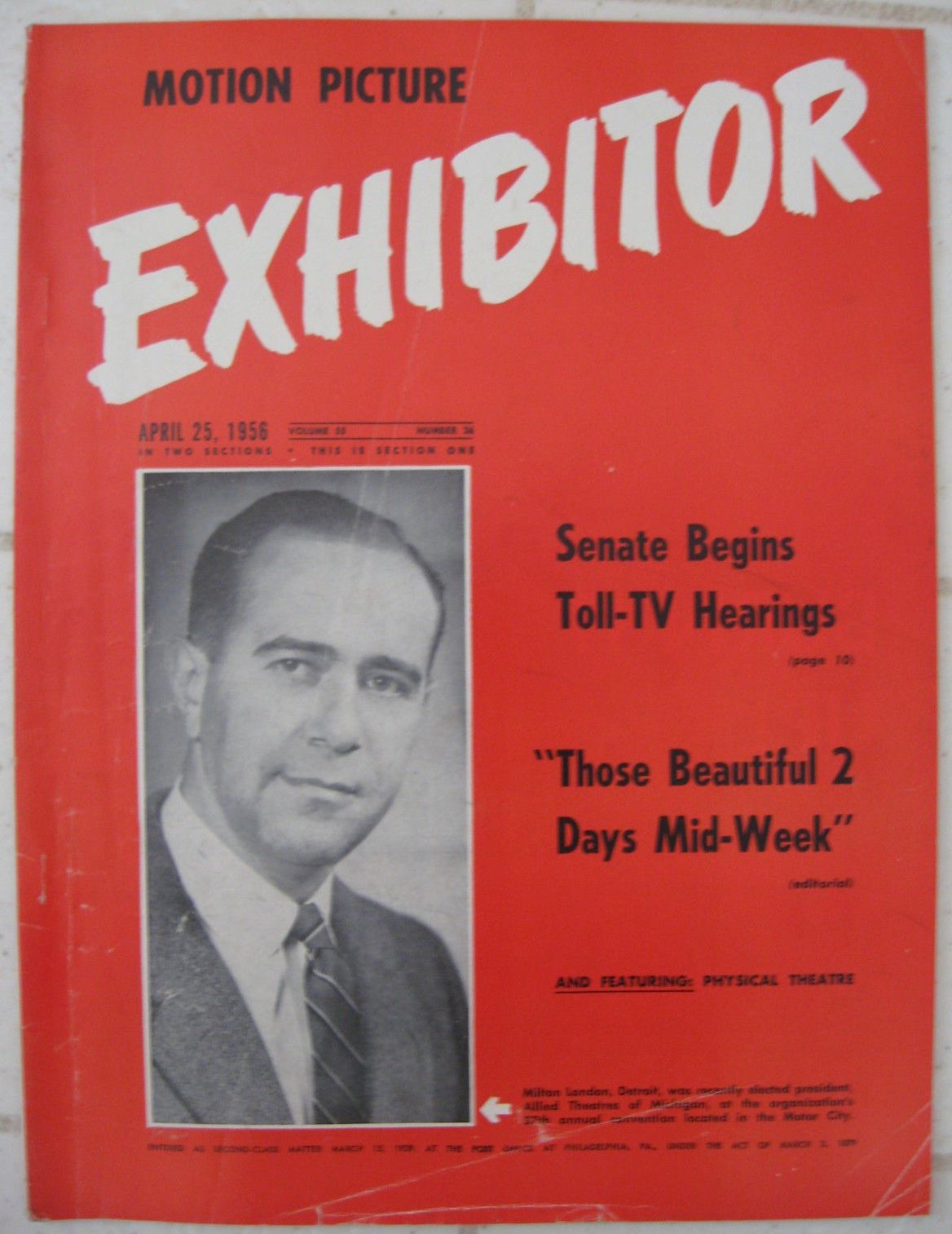 MOTION PICTURE EXHIBITOR magazine side cover 25 April 1956