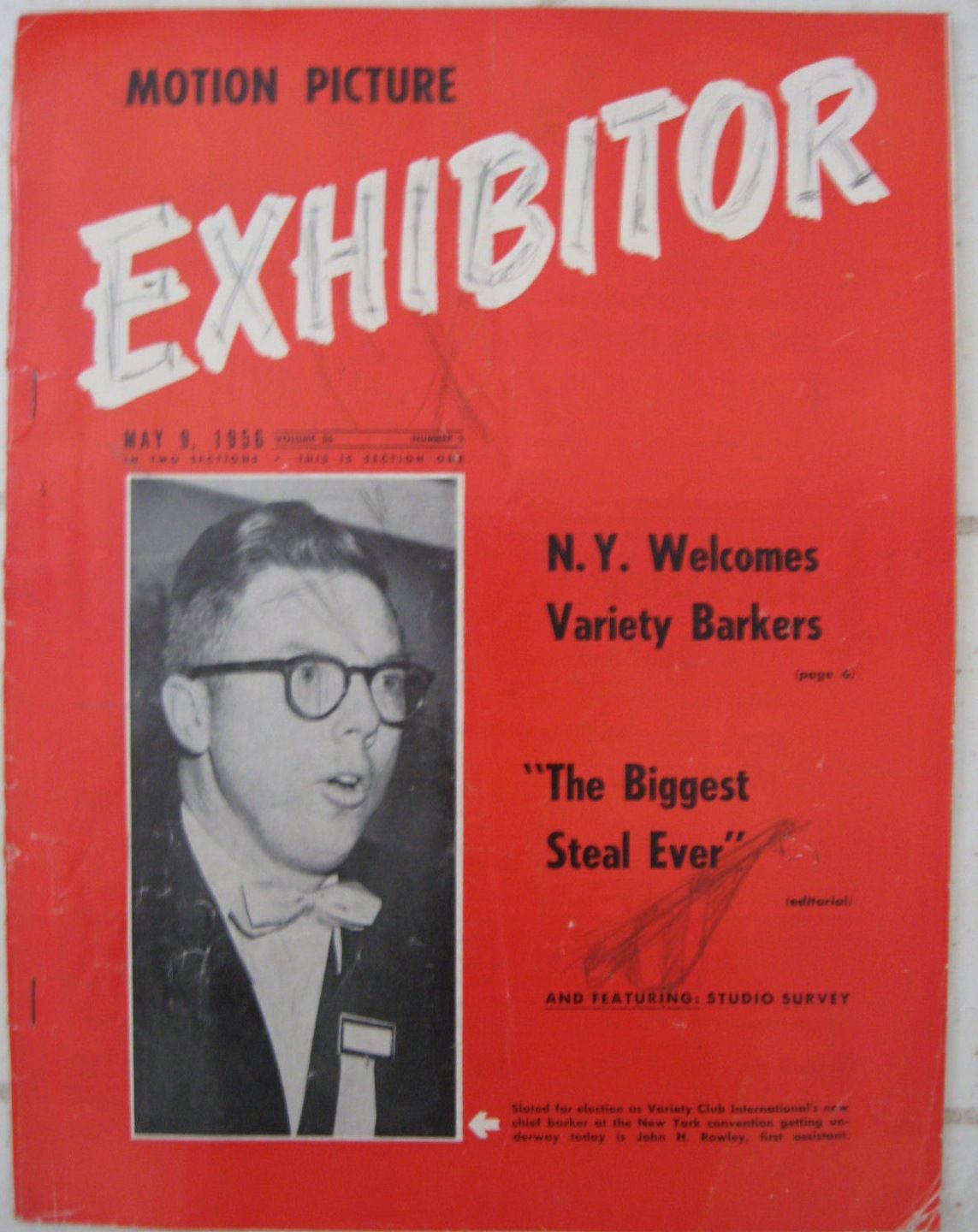 MOTION PICTURE EXHIBITOR magazine side cover 9 May 1956