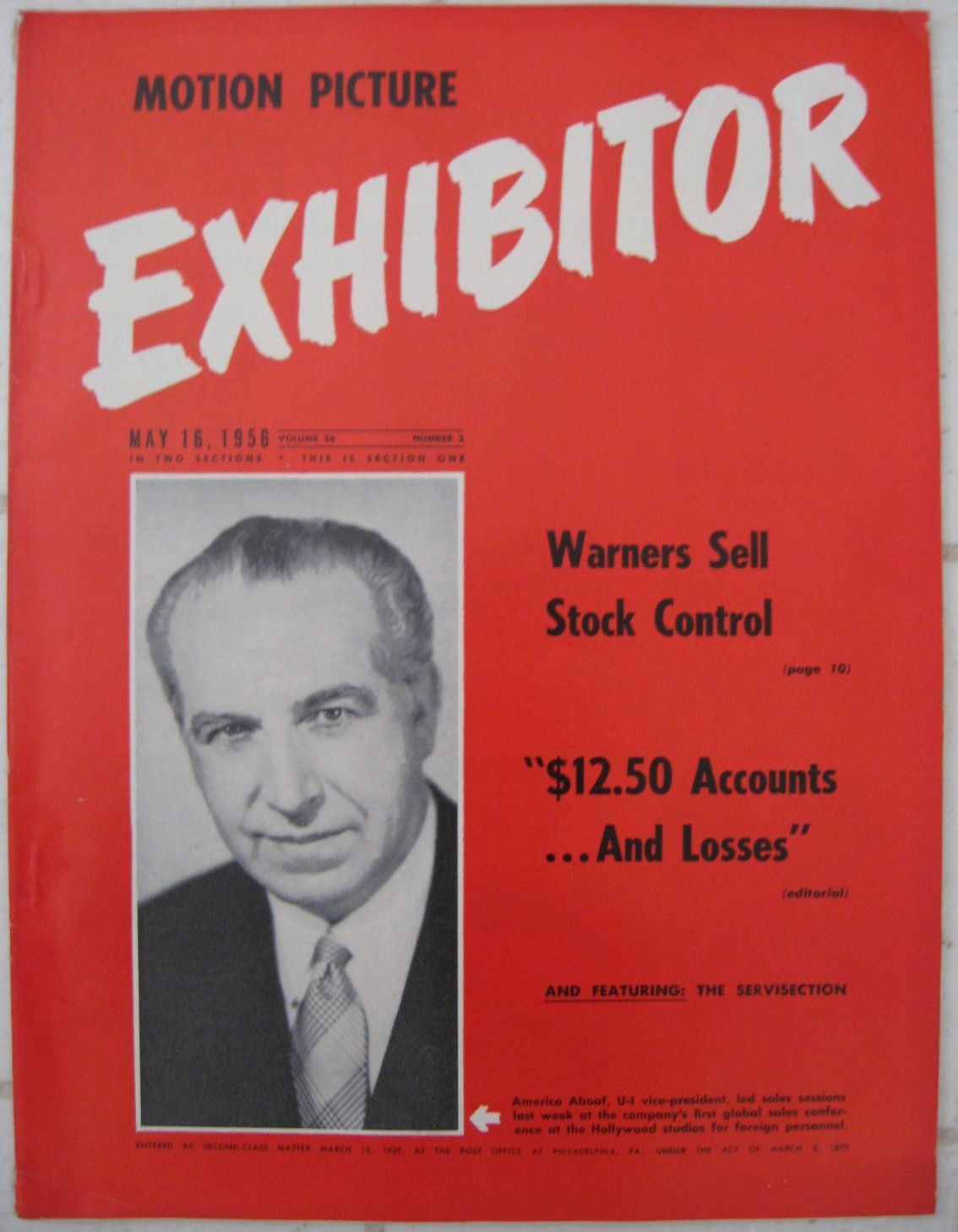 MOTION PICTURE EXHIBITOR magazine side cover 16 May 1956