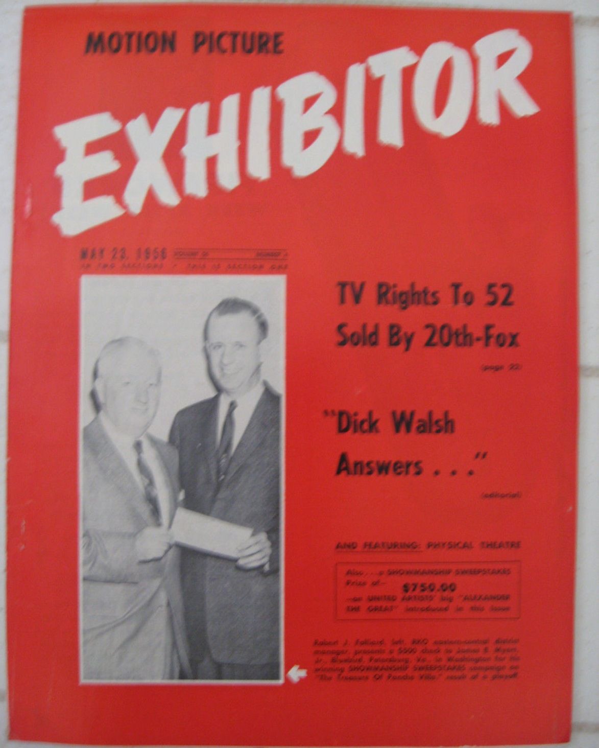MOTION PICTURE EXHIBITOR magazine side cover 23 May 1956
