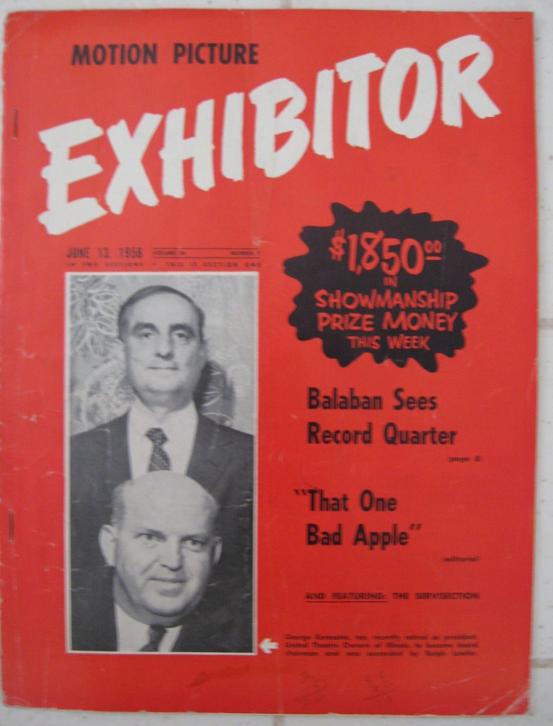 MOTION PICTURE EXHIBITOR magazine side cover 13 June 1956