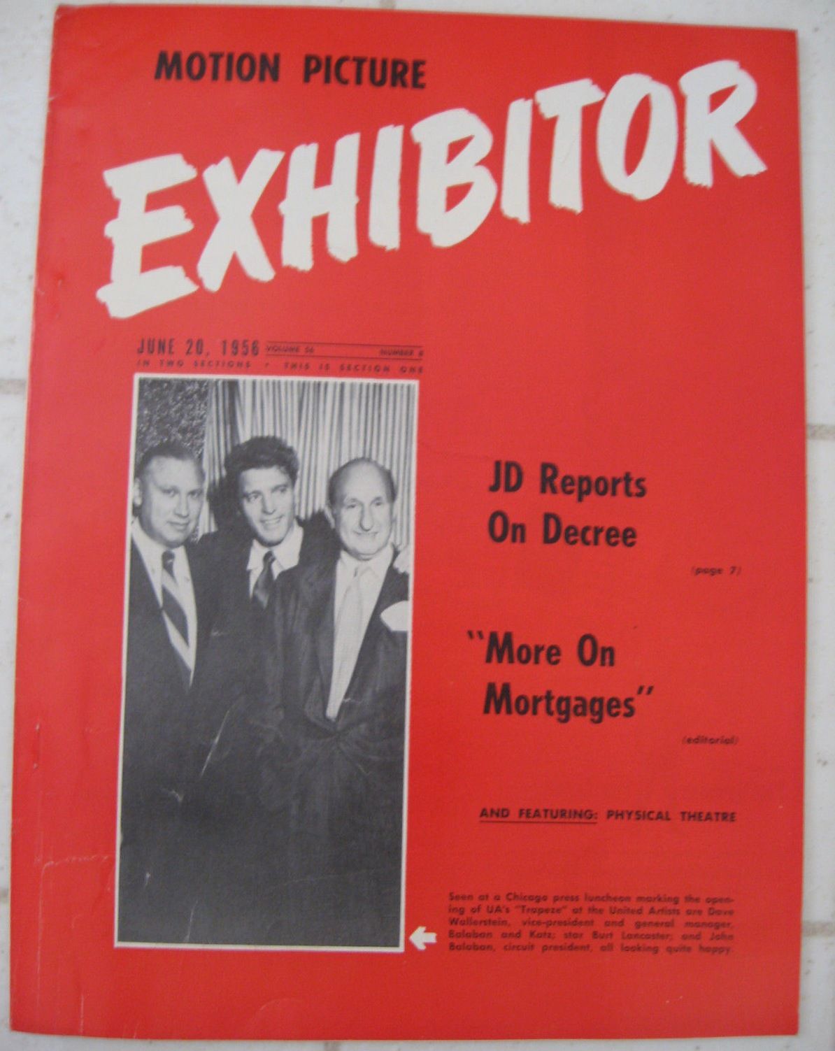 MOTION PICTURE EXHIBITOR magazine side cover 20 June 1956