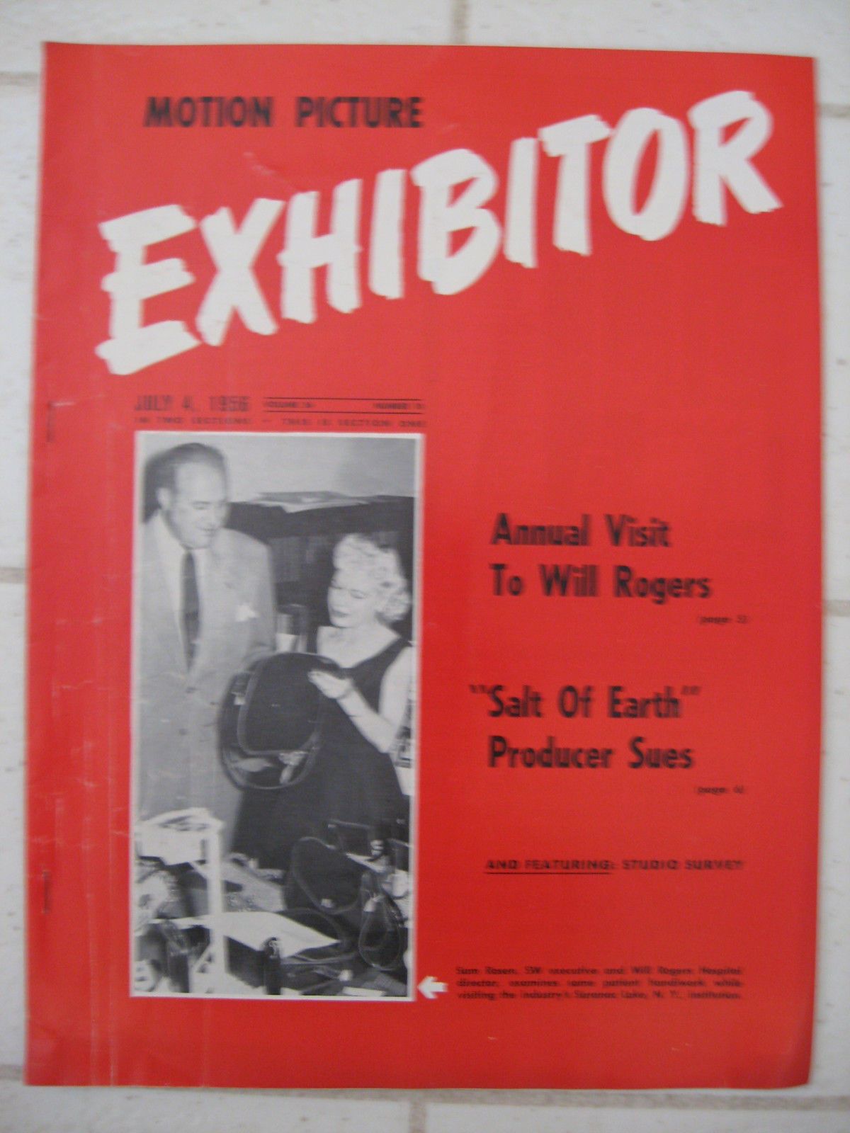 MOTION PICTURE EXHIBITOR magazine side cover 4 July 1956