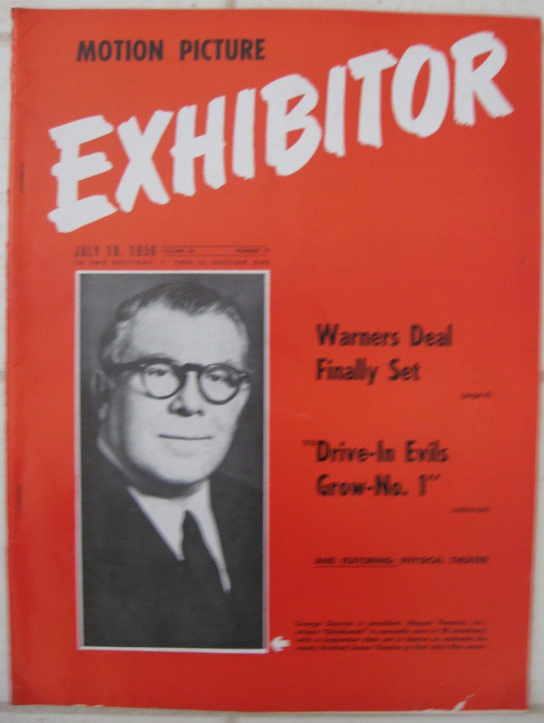 MOTION PICTURE EXHIBITOR magazine side cover 18 July 1956