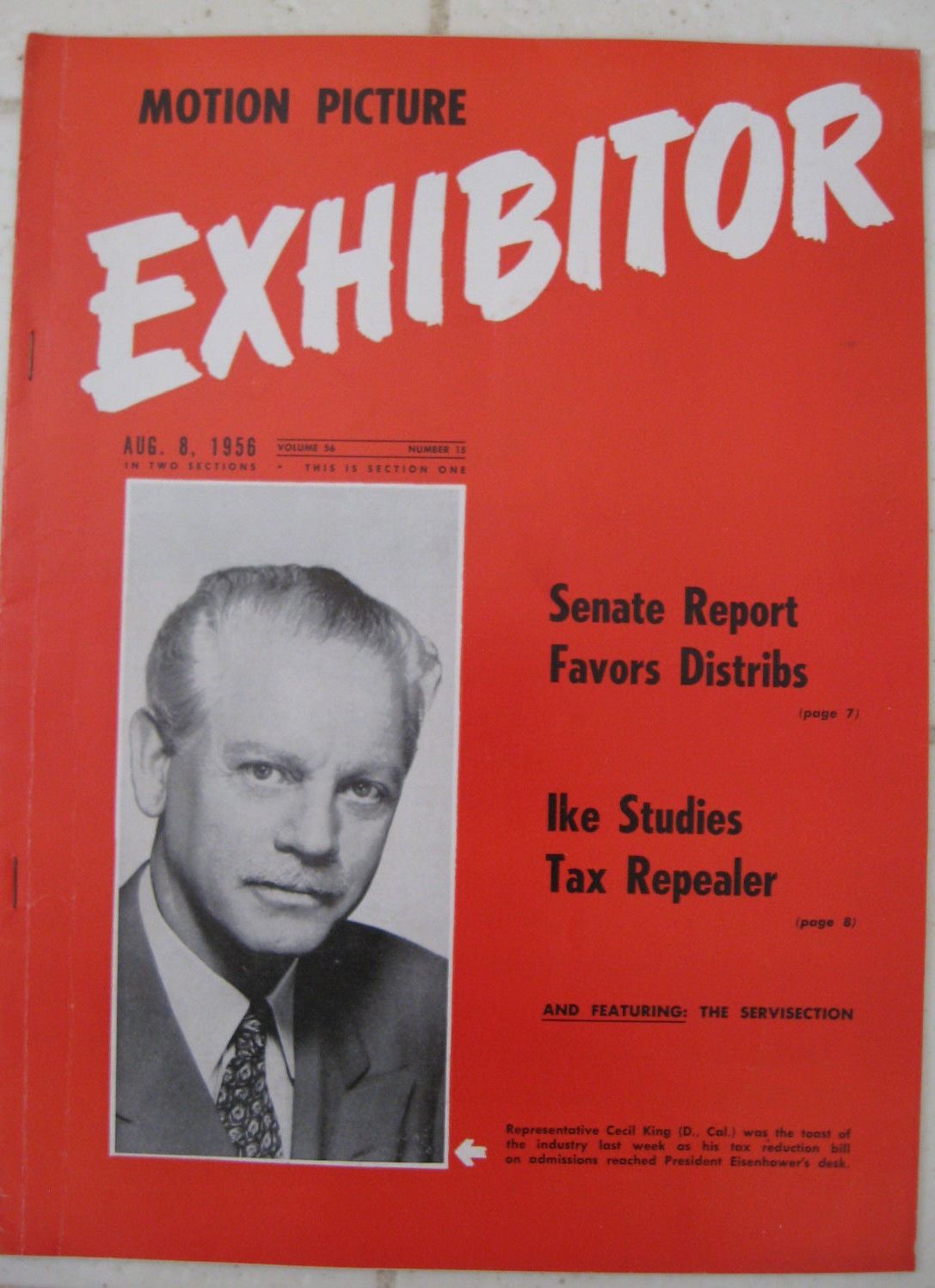MOTION PICTURE EXHIBITOR magazine side cover 8 August 1956