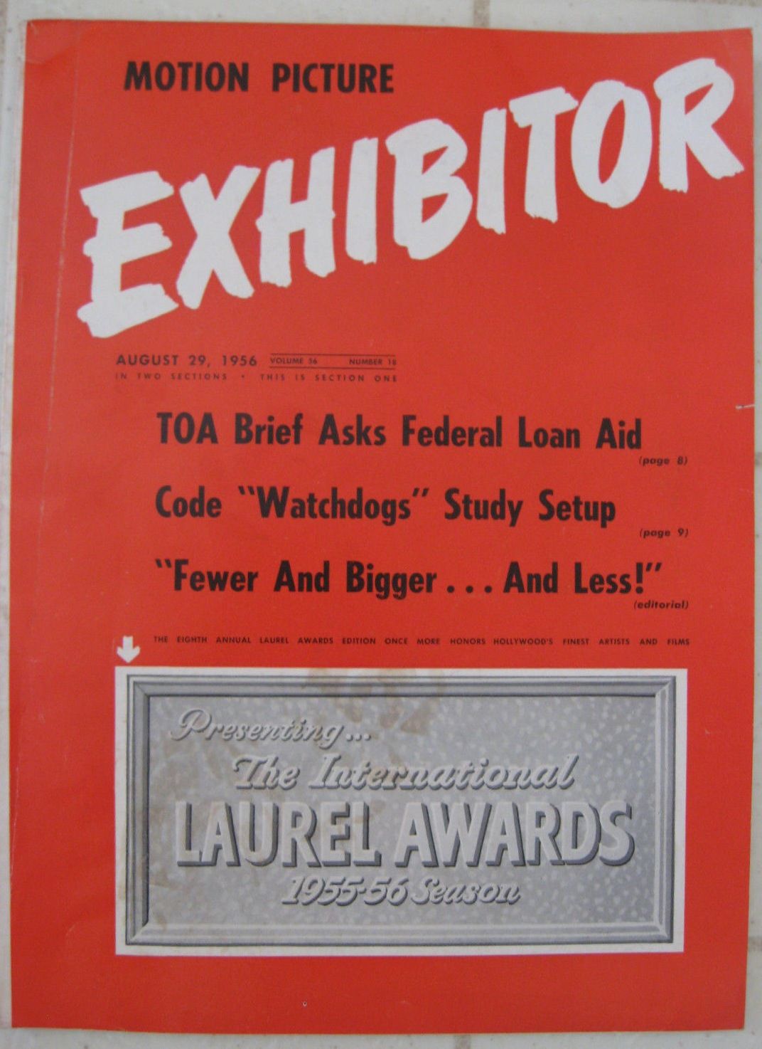 MOTION PICTURE EXHIBITOR magazine side cover 29 August 1956