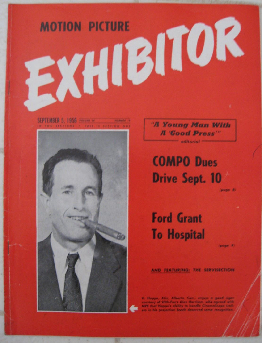 MOTION PICTURE EXHIBITOR magazine side cover 5 September 1956