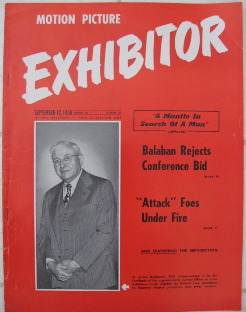 MOTION PICTURE EXHIBITOR magazine side cover 12 September 1956