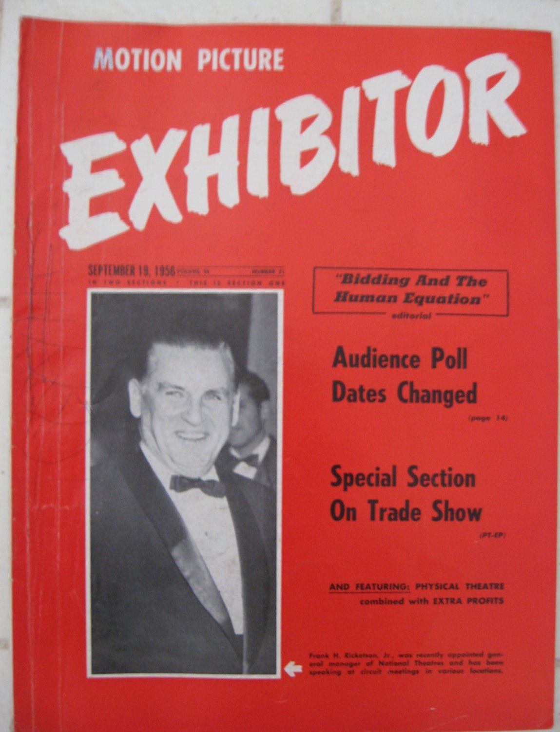 MOTION PICTURE EXHIBITOR magazine side cover 19 September 1956