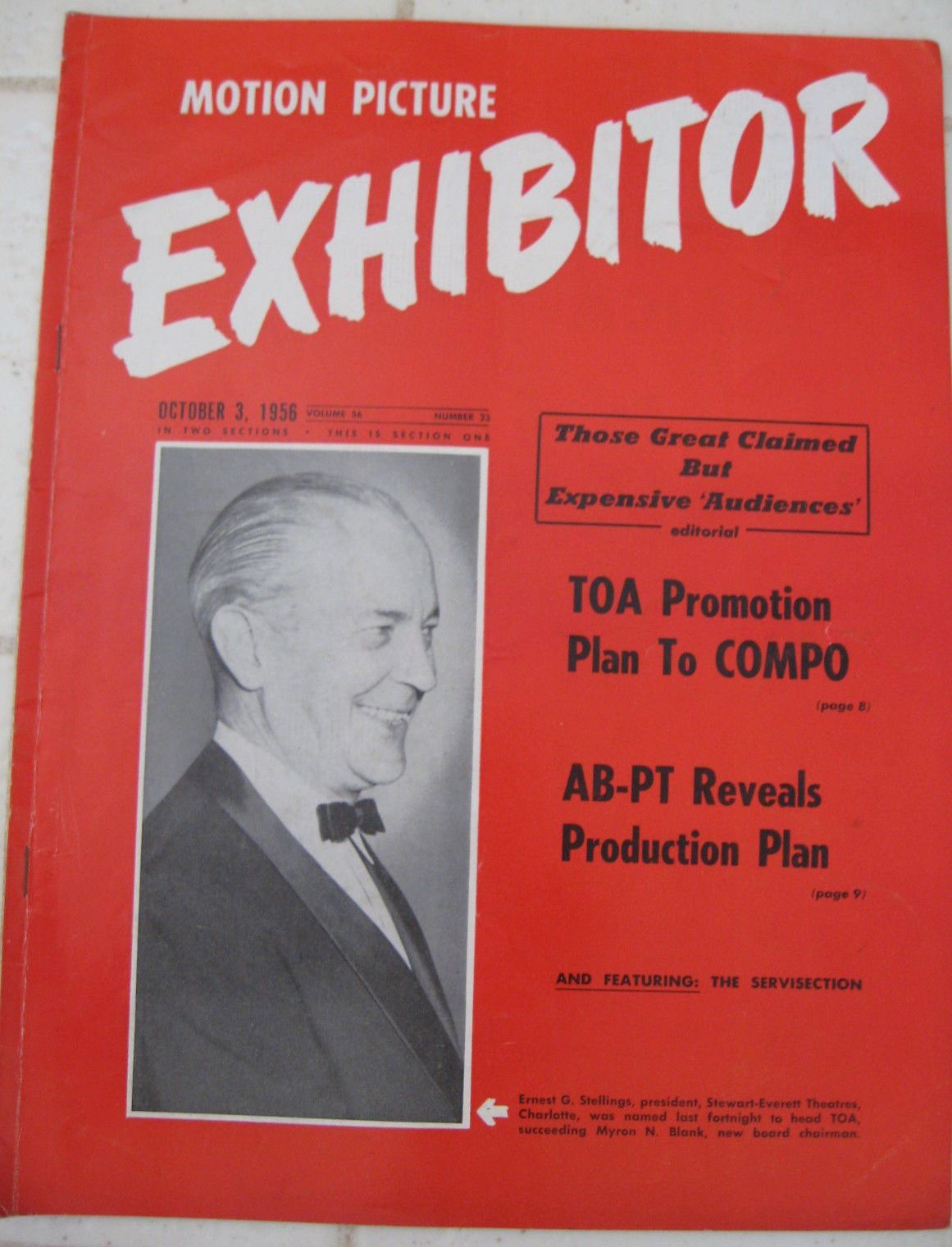 MOTION PICTURE EXHIBITOR magazine side cover 3 October 1956