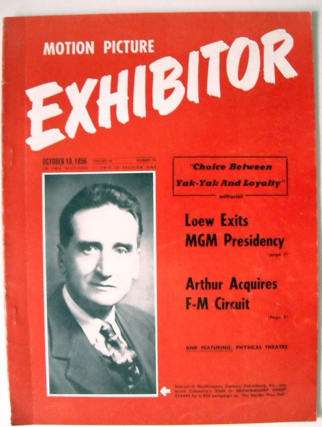 MOTION PICTURE EXHIBITOR magazine side cover 10 October 1956