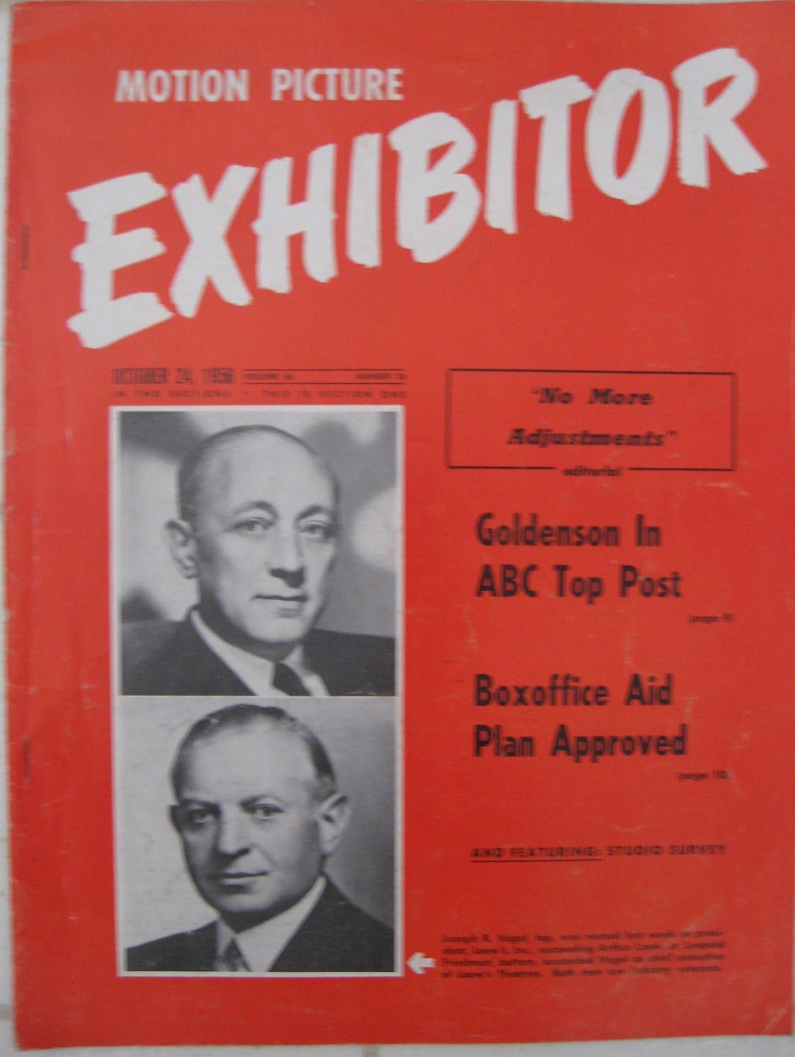 MOTION PICTURE EXHIBITOR magazine side cover 24 October 1956