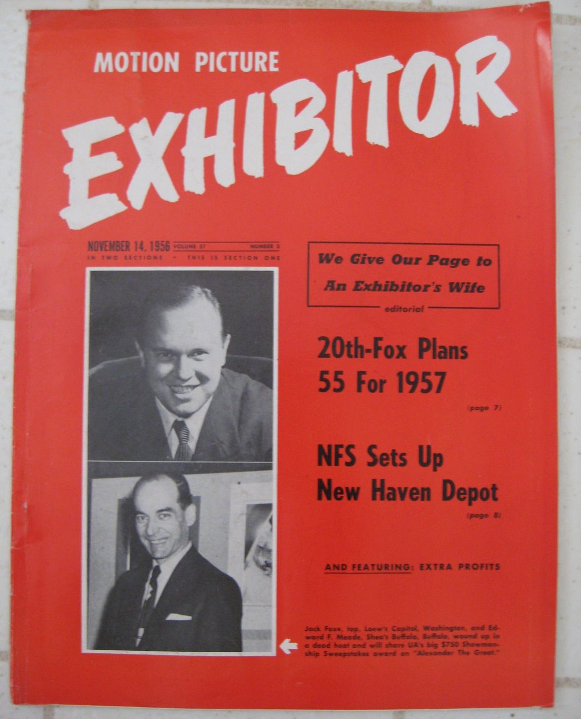 MOTION PICTURE EXHIBITOR magazine side cover 14 November 1956