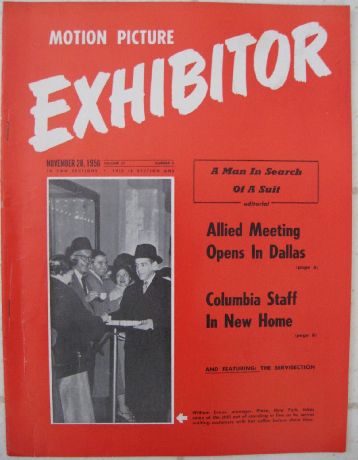 MOTION PICTURE EXHIBITOR magazine side cover 28 November 1956