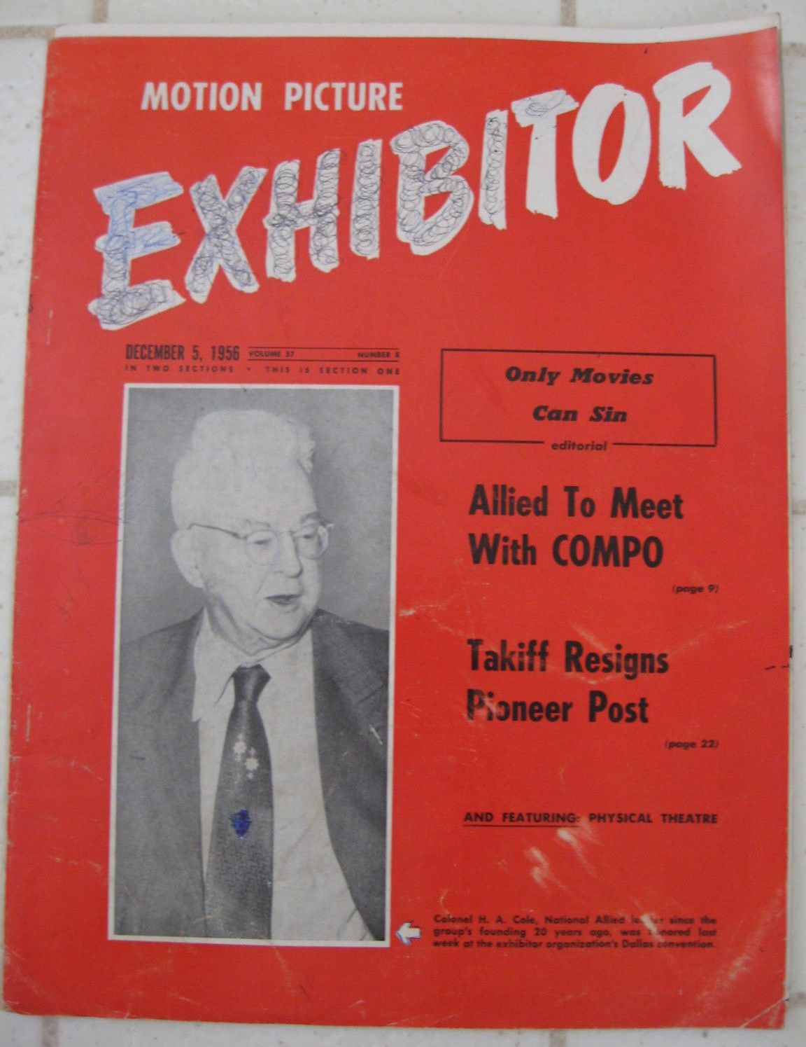 MOTION PICTURE EXHIBITOR magazine side cover 5 December 1956