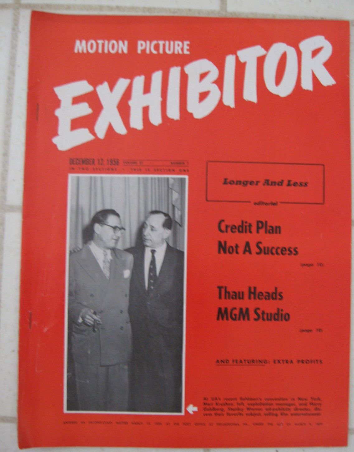 MOTION PICTURE EXHIBITOR magazine side cover 12 December 1956
