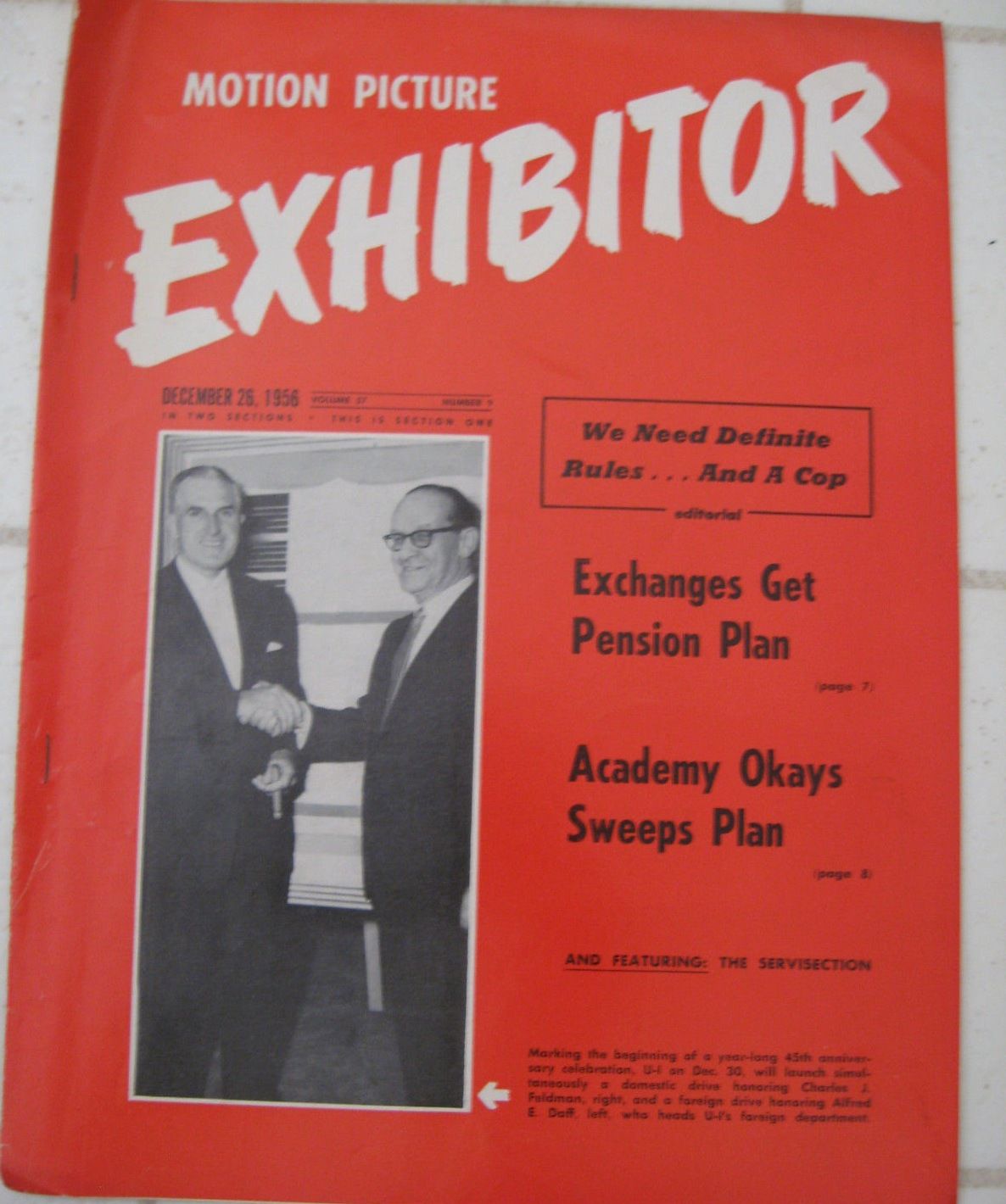 MOTION PICTURE EXHIBITOR magazine side cover 26 December 1956