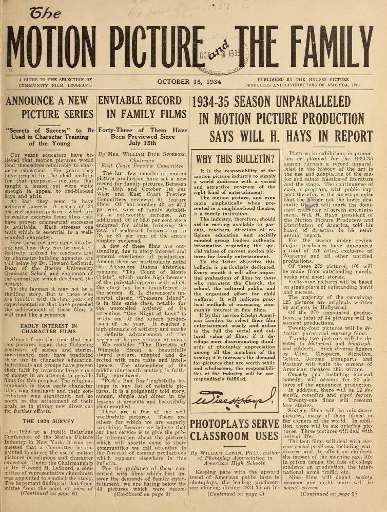 MOTION PICTURE AND THE FAMILY |THE magazine side cover Issue 1 15 October 1934