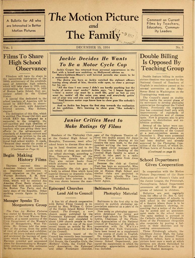 MOTION PICTURE AND THE FAMILY |THE magazine side cover Issue 3 15 December 1934