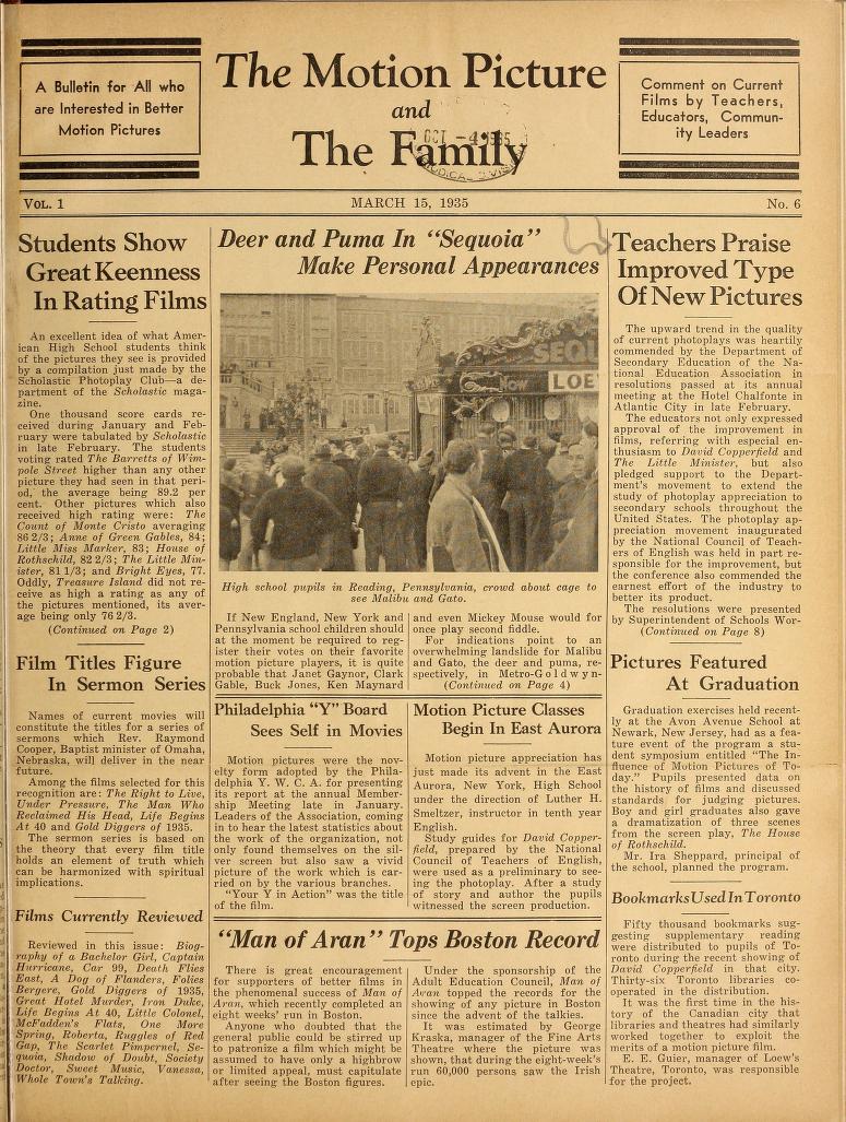 MOTION PICTURE AND THE FAMILY |THE magazine side cover Issue 6 15 March 1935