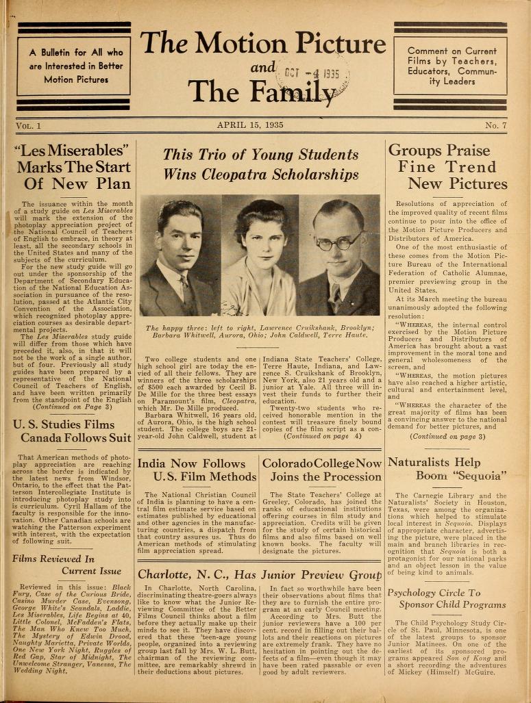 MOTION PICTURE AND THE FAMILY |THE magazine side cover Issue 7 15 April 1935