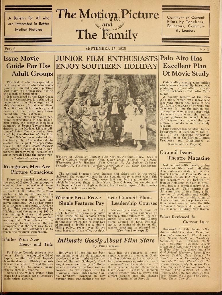 MOTION PICTURE AND THE FAMILY |THE magazine side cover 15 September 1935