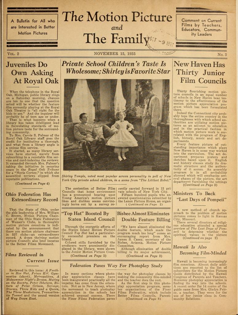 MOTION PICTURE AND THE FAMILY |THE magazine side cover 15 November 1935