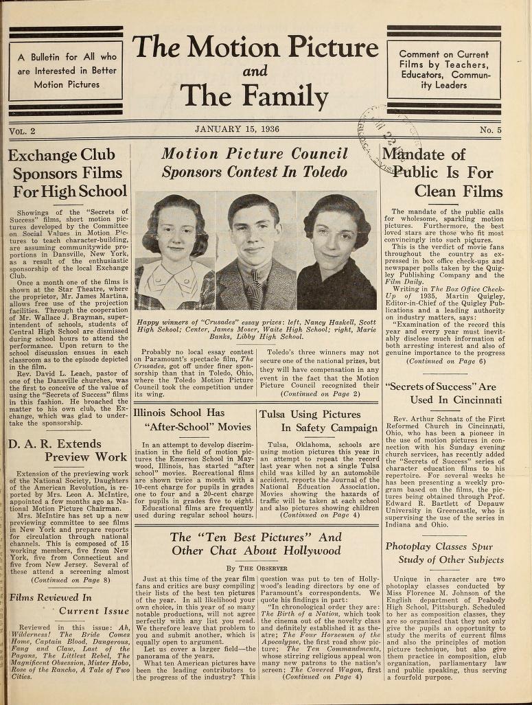 MOTION PICTURE AND THE FAMILY |THE magazine side cover 15 January 1936