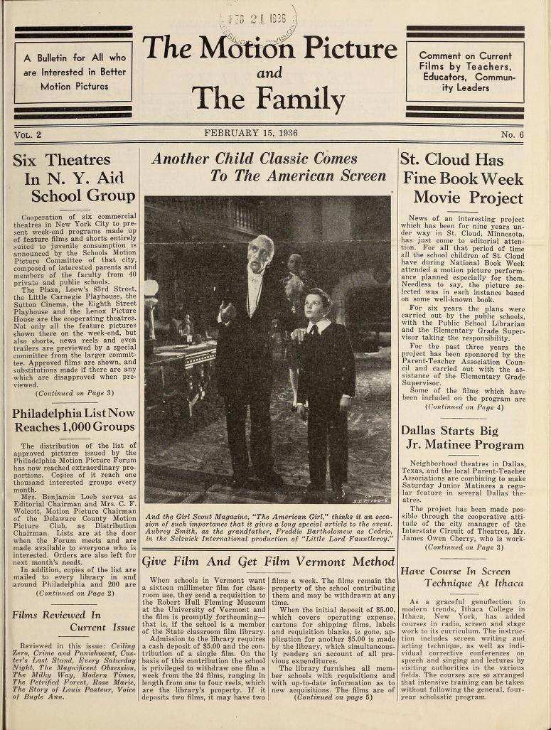 MOTION PICTURE AND THE FAMILY |THE magazine side cover 15 February 1936