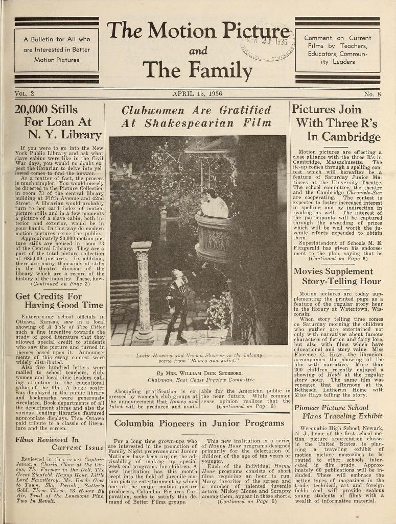 MOTION PICTURE AND THE FAMILY |THE magazine side cover 15 April 1936