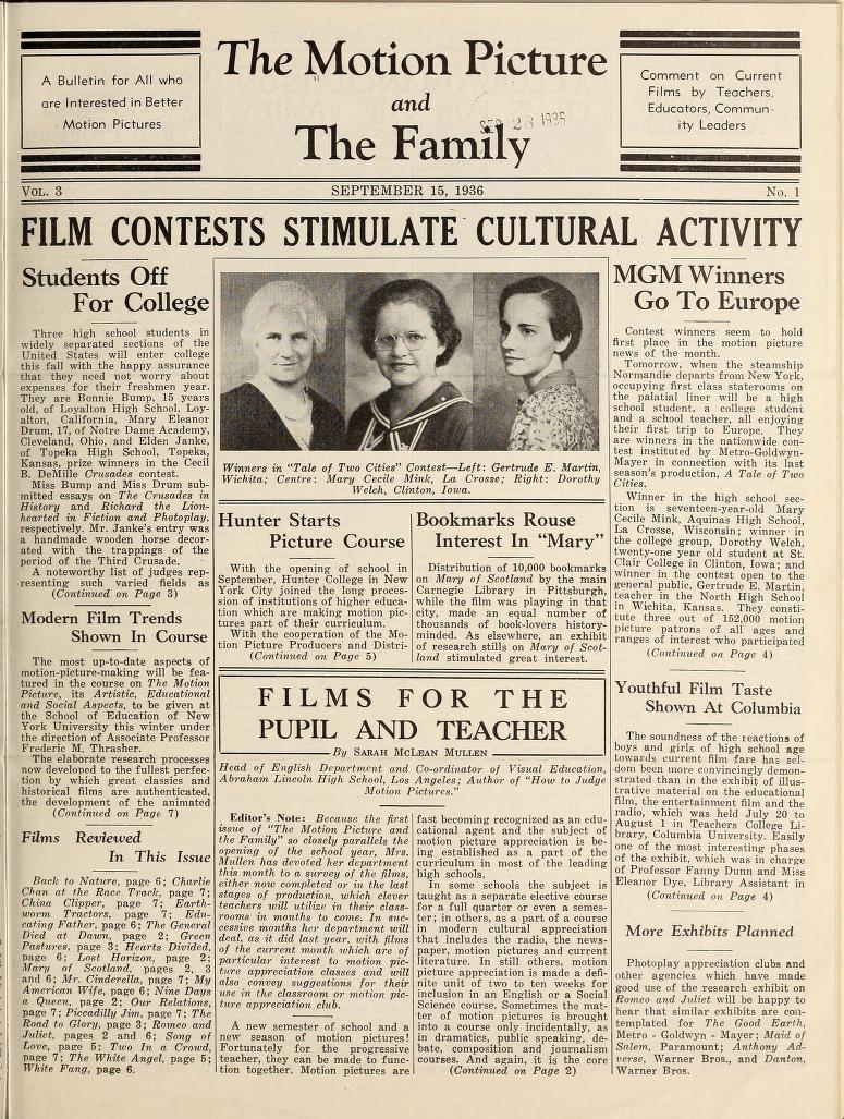 MOTION PICTURE AND THE FAMILY |THE magazine side cover 15 September 1936