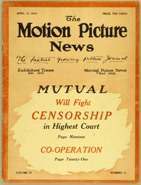 MOTION PICTURE NEWS magazine side cover 18 April 1914