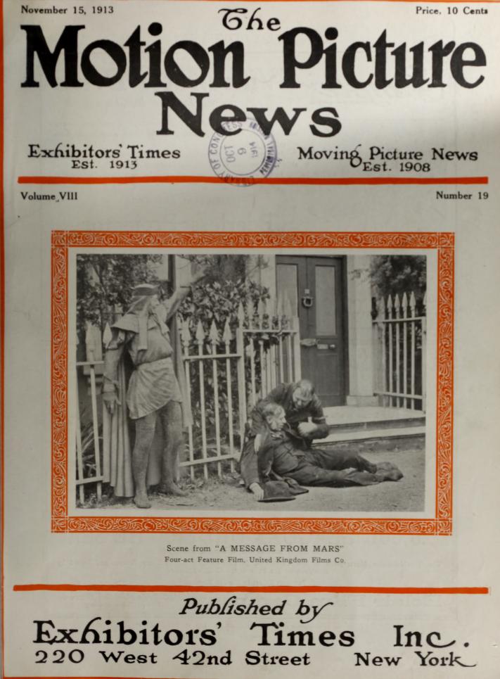 MOTION PICTURE NEWS magazine side cover 15 November 1913