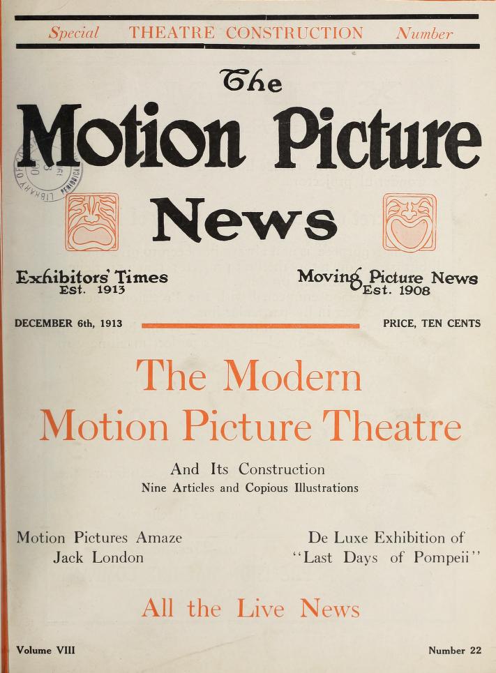 MOTION PICTURE NEWS magazine side cover 6 December 1913