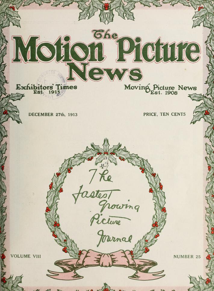 MOTION PICTURE NEWS magazine side cover 27 December 1913