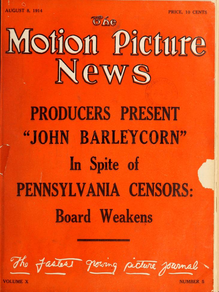 MOTION PICTURE NEWS magazine side cover 8 August 1914
