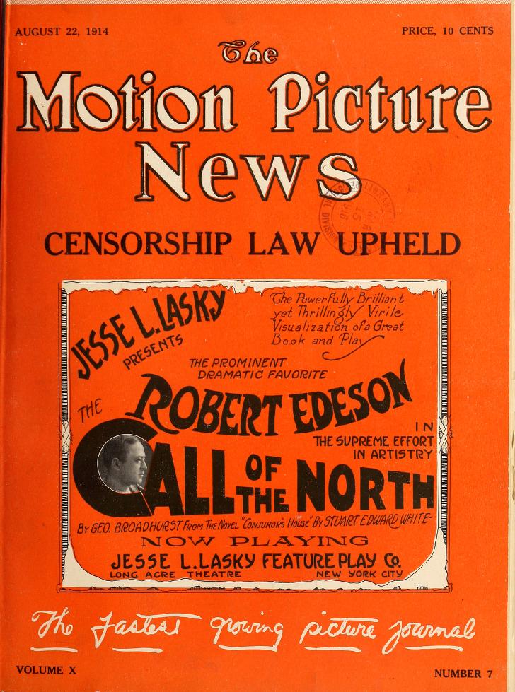 MOTION PICTURE NEWS magazine side cover 22 August 1914