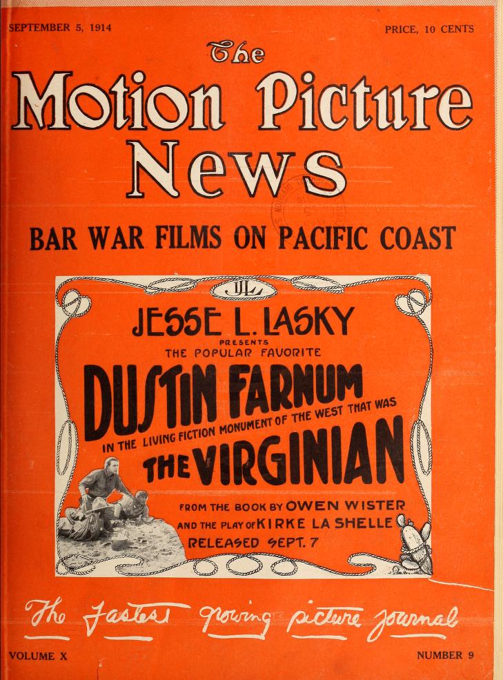 MOTION PICTURE NEWS magazine side cover 5 September 1914