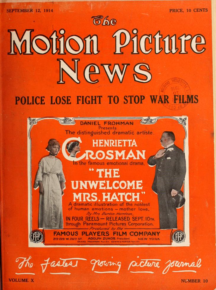 MOTION PICTURE NEWS magazine side cover 12 September 1914