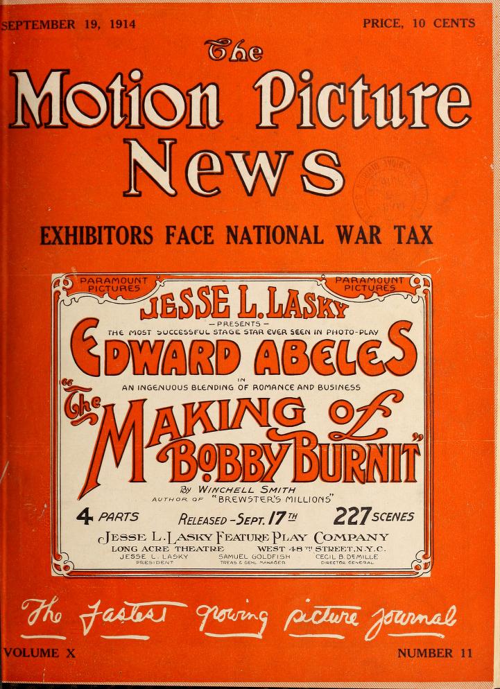 MOTION PICTURE NEWS magazine side cover 19 September 1914
