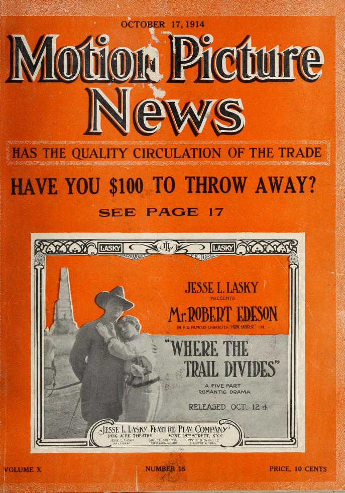 MOTION PICTURE NEWS magazine side cover 17 October 1914