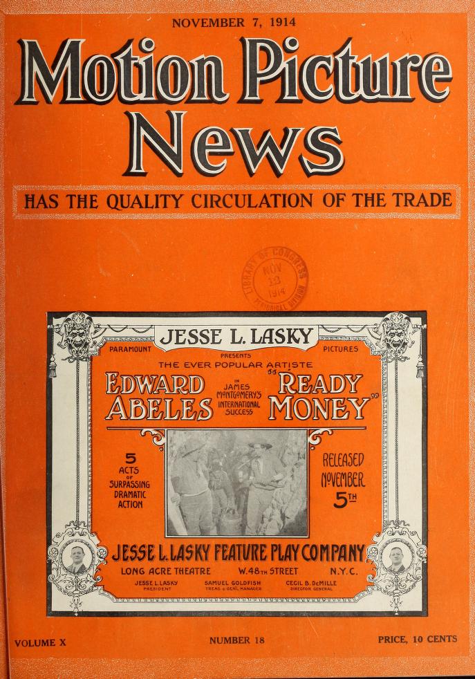 MOTION PICTURE NEWS magazine side cover 7 November 1914