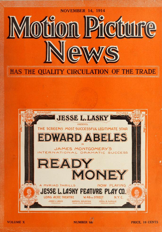 MOTION PICTURE NEWS magazine side cover 14 November 1914