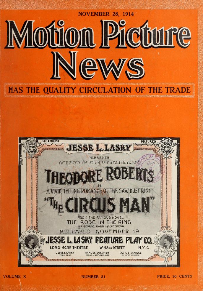 MOTION PICTURE NEWS magazine side cover 28 November 1914