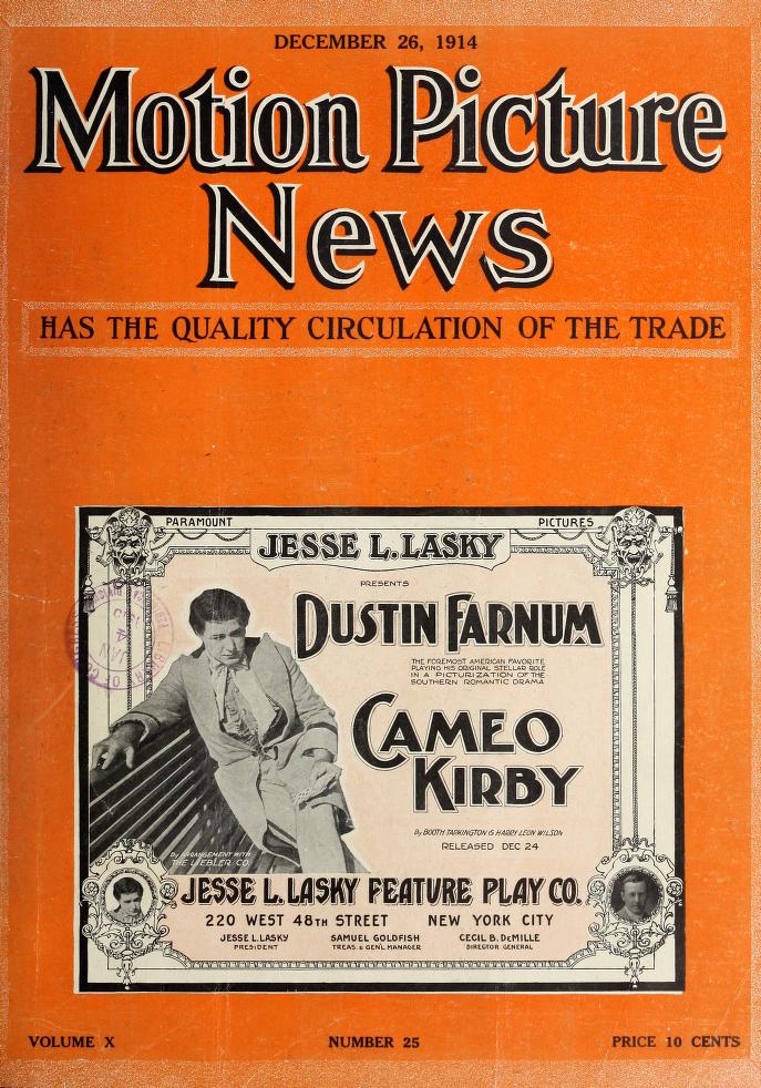 MOTION PICTURE NEWS magazine side cover 26 December 1914