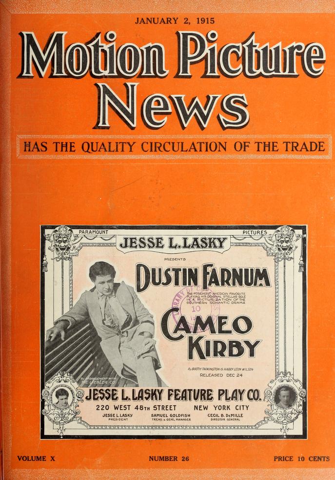 MOTION PICTURE NEWS magazine side cover 2 January 1915
