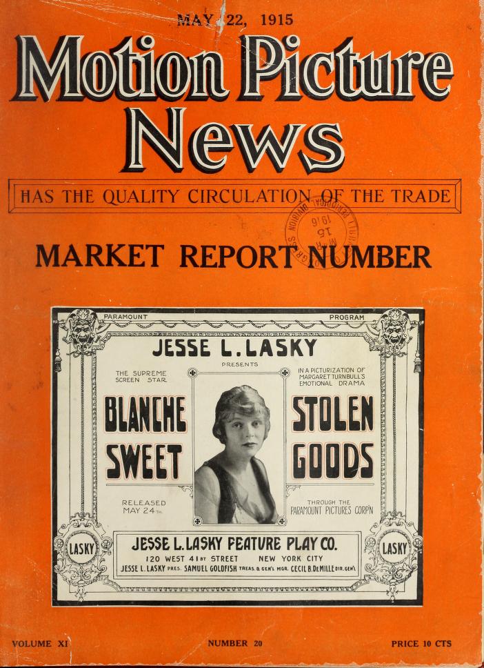 MOTION PICTURE NEWS magazine side cover 22 May 1915